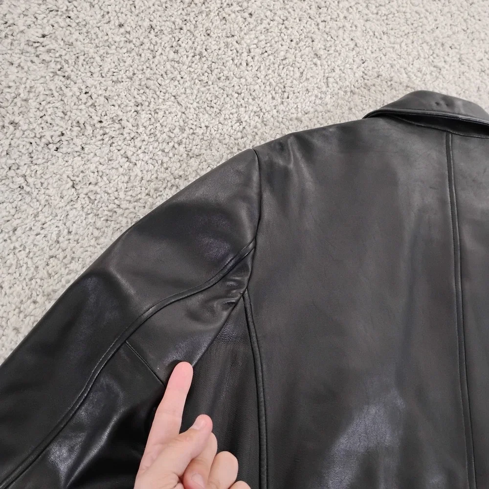 Vintage Banana Republic Jacket Mens Medium Black Leather Zip Biker Coat 90s Moto